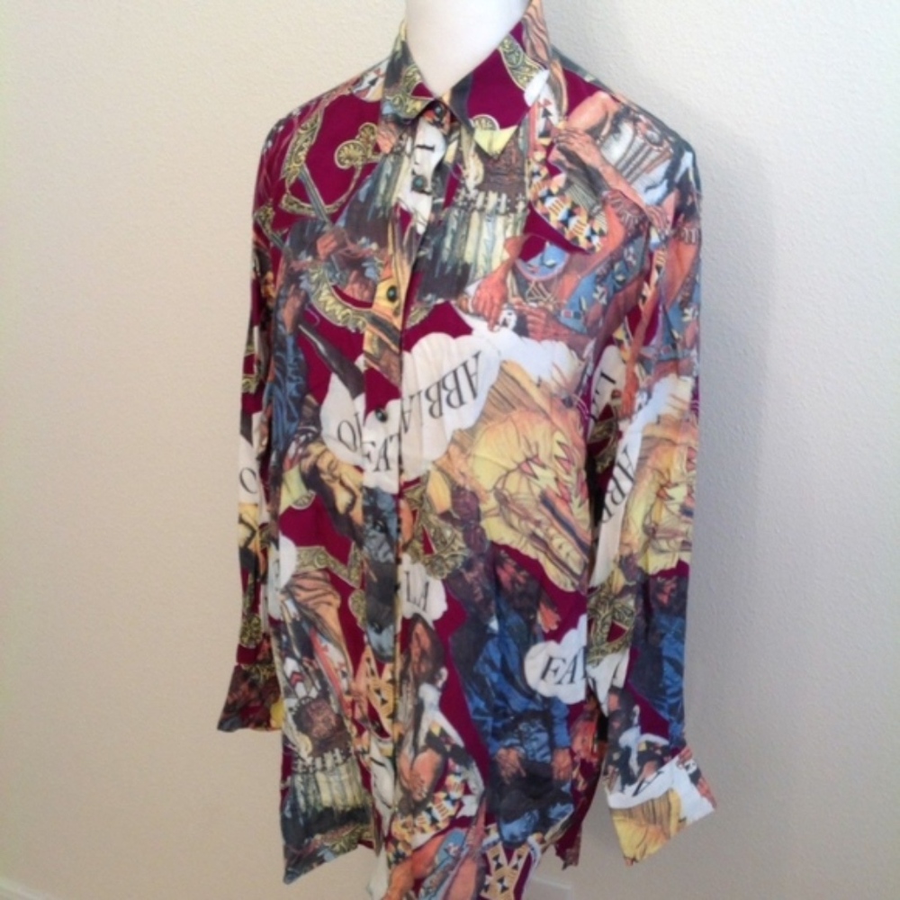 Rare 90s Moschino Jeans Italian Renaissance Collage Print Blouse Italy M - Picture 5 of 9